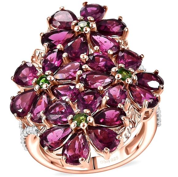 Shop Lc Jewelry - Orissa Rhodolite Garnet, Chrome Diopside With White Zircon In A Floral Ring